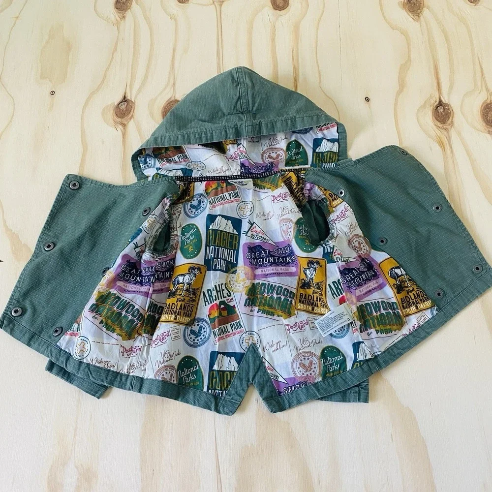 OshKosh B'gosh Jacket Kids 2T Green Hooded Double Breasted Lined Outdoor